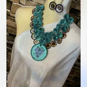 Teal and Purple Floral Necklace Set